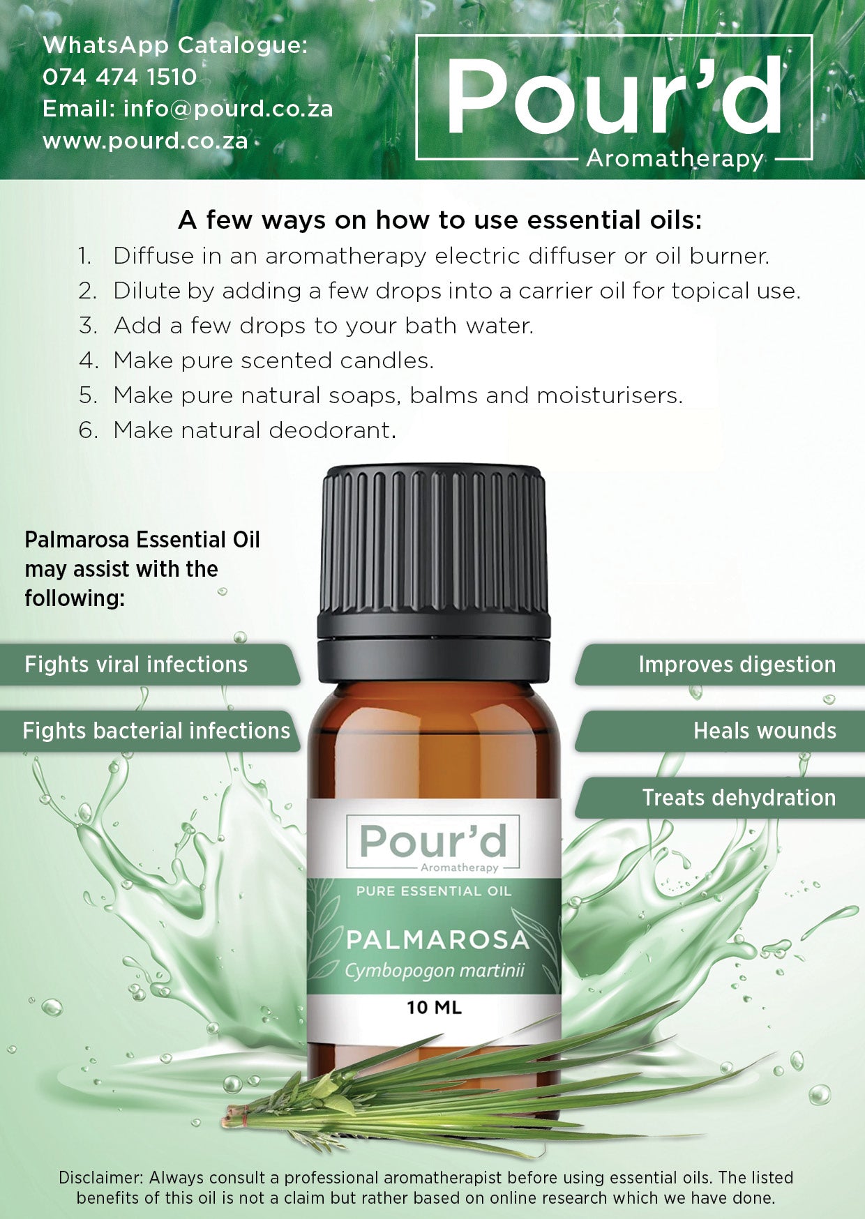 Palmarosa pure essential oil 10ml