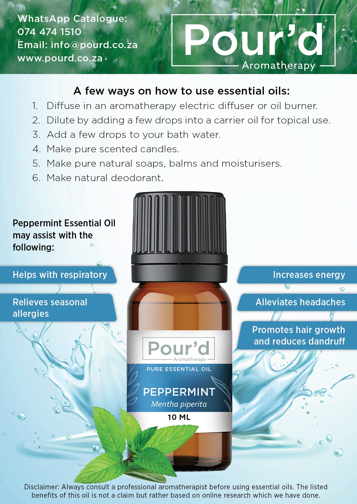 Peppermint pure essential oil 10ml