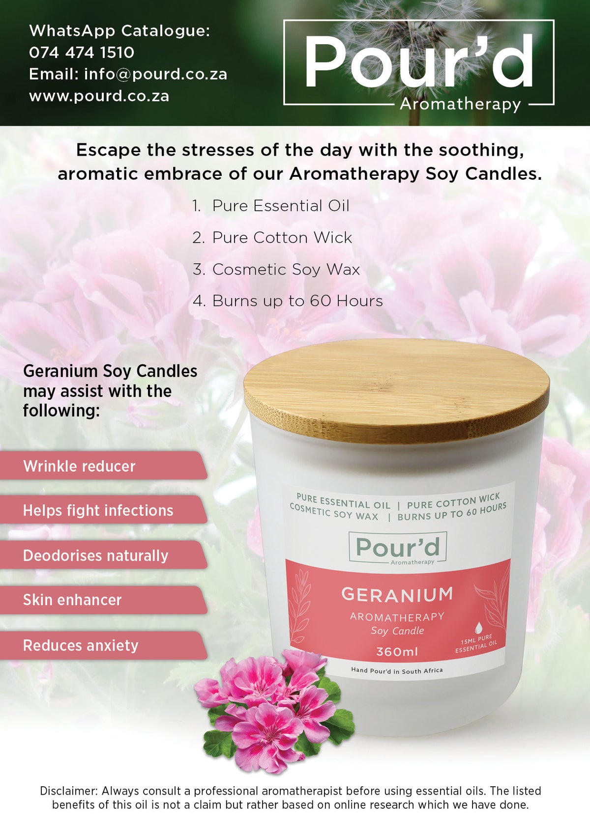 Geranium Aromatherapy Soy Candle 360ml