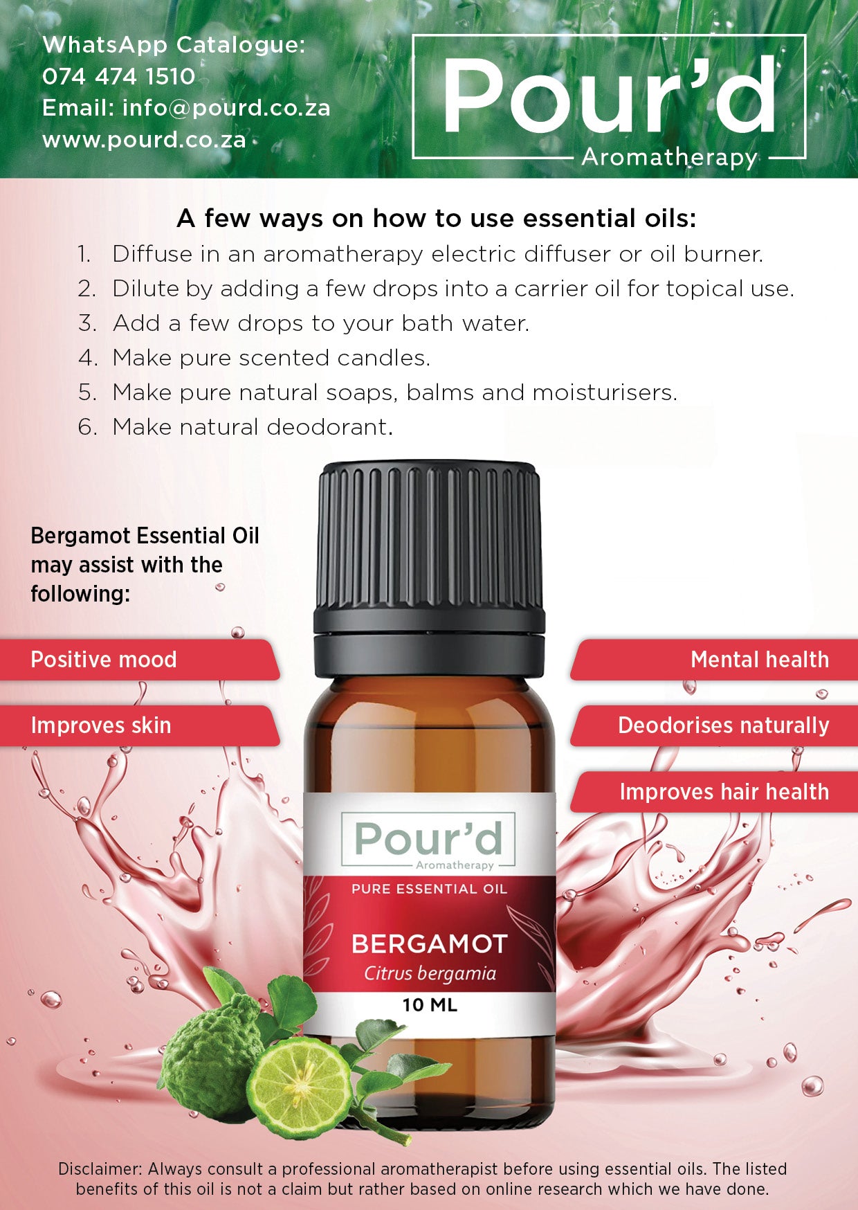Bergamot pure essential oil 10ml