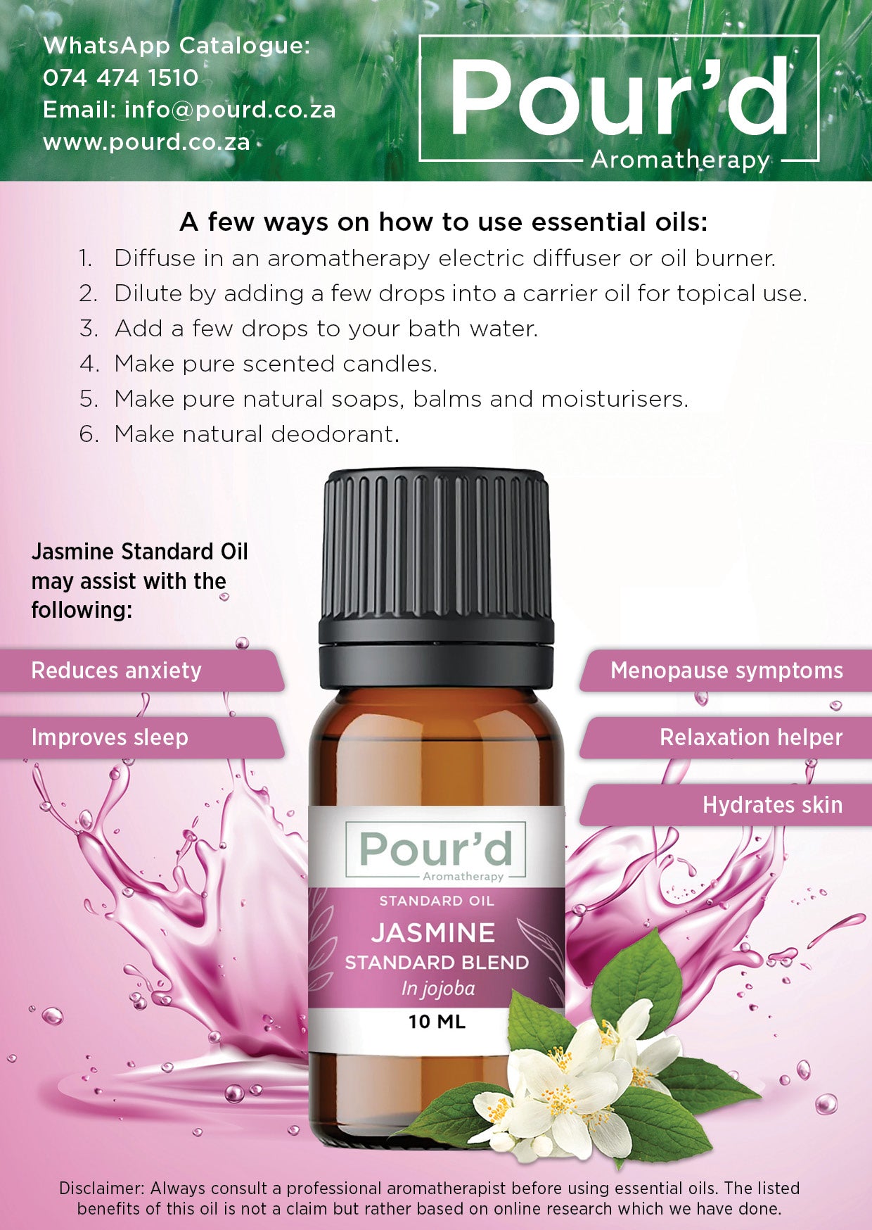 Jasmine blended in jojoba standard Oil 10ml