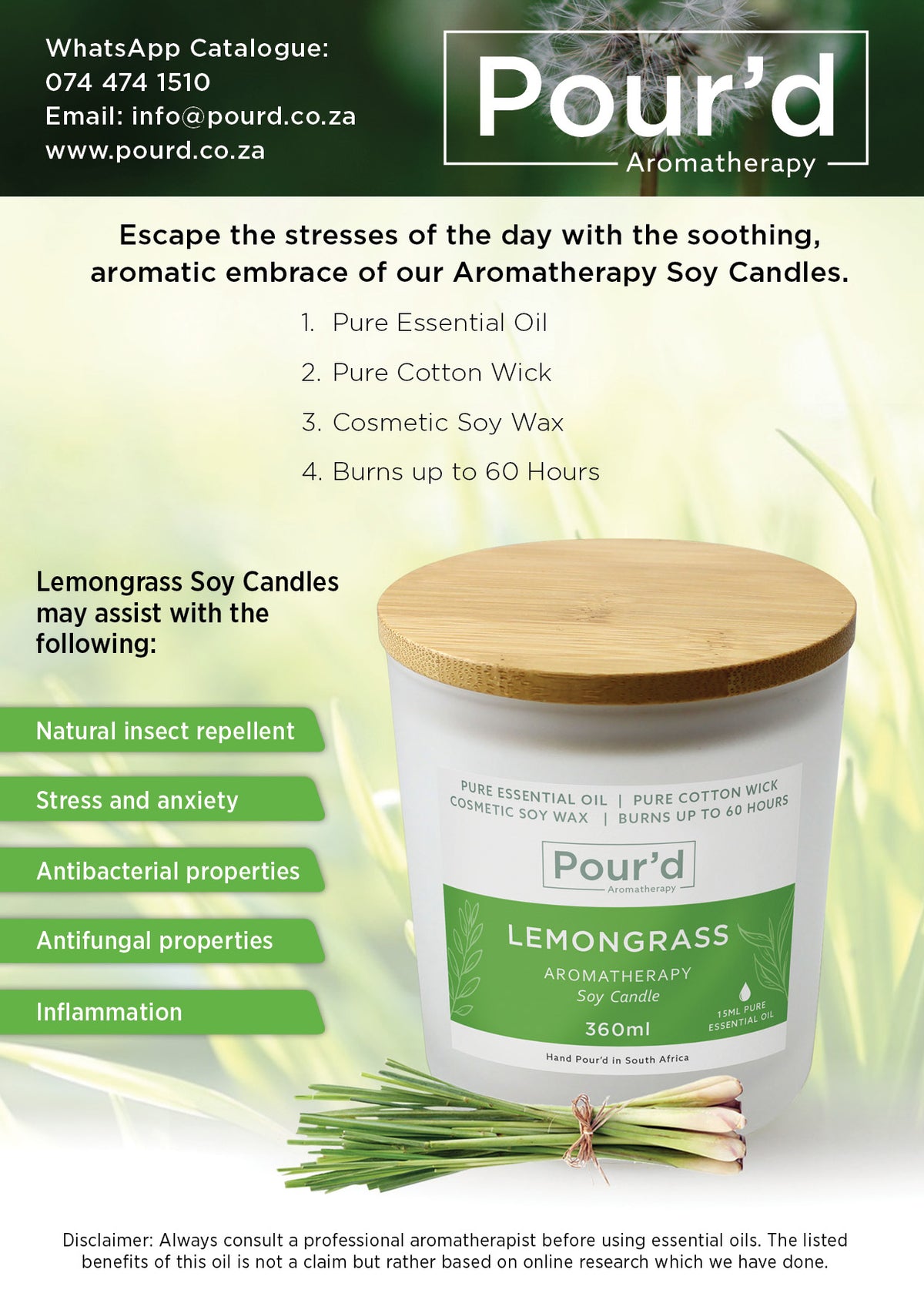 Lemongrass Aromatherapy Soy Candle 360ml
