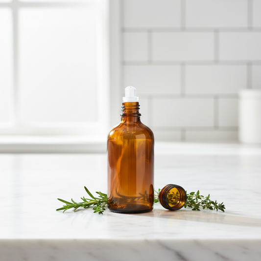 100ml amber glass bottle - kitchen setting
