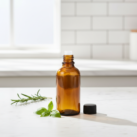 50ml amber glass bottle - kitchen setting