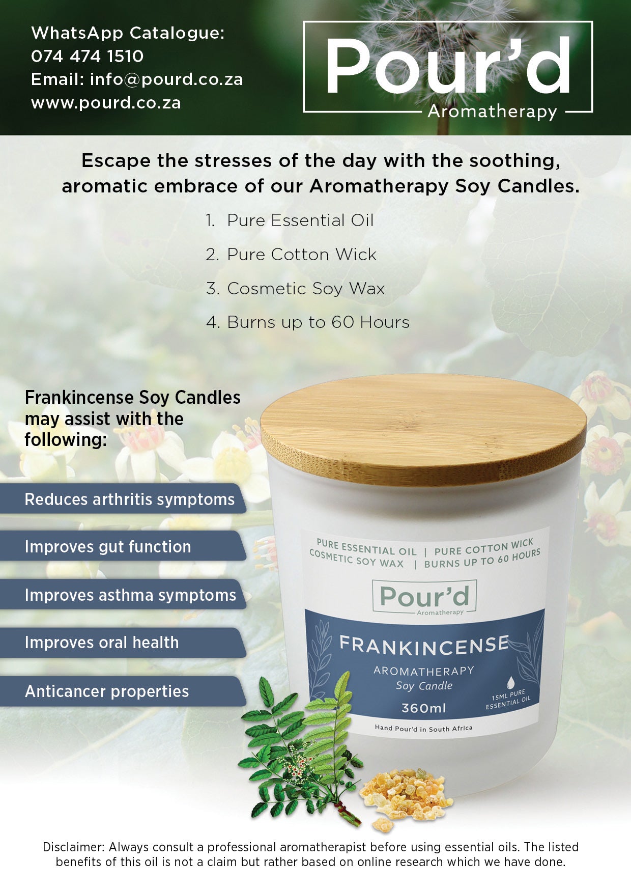 Frankincense Aromatherapy Soy Candle 360ml